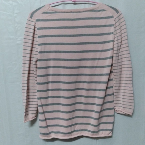 Talbots Petites Striped Knit Sweater Top Gray Pink 3/4 Sleeve - Picture 6 of 7